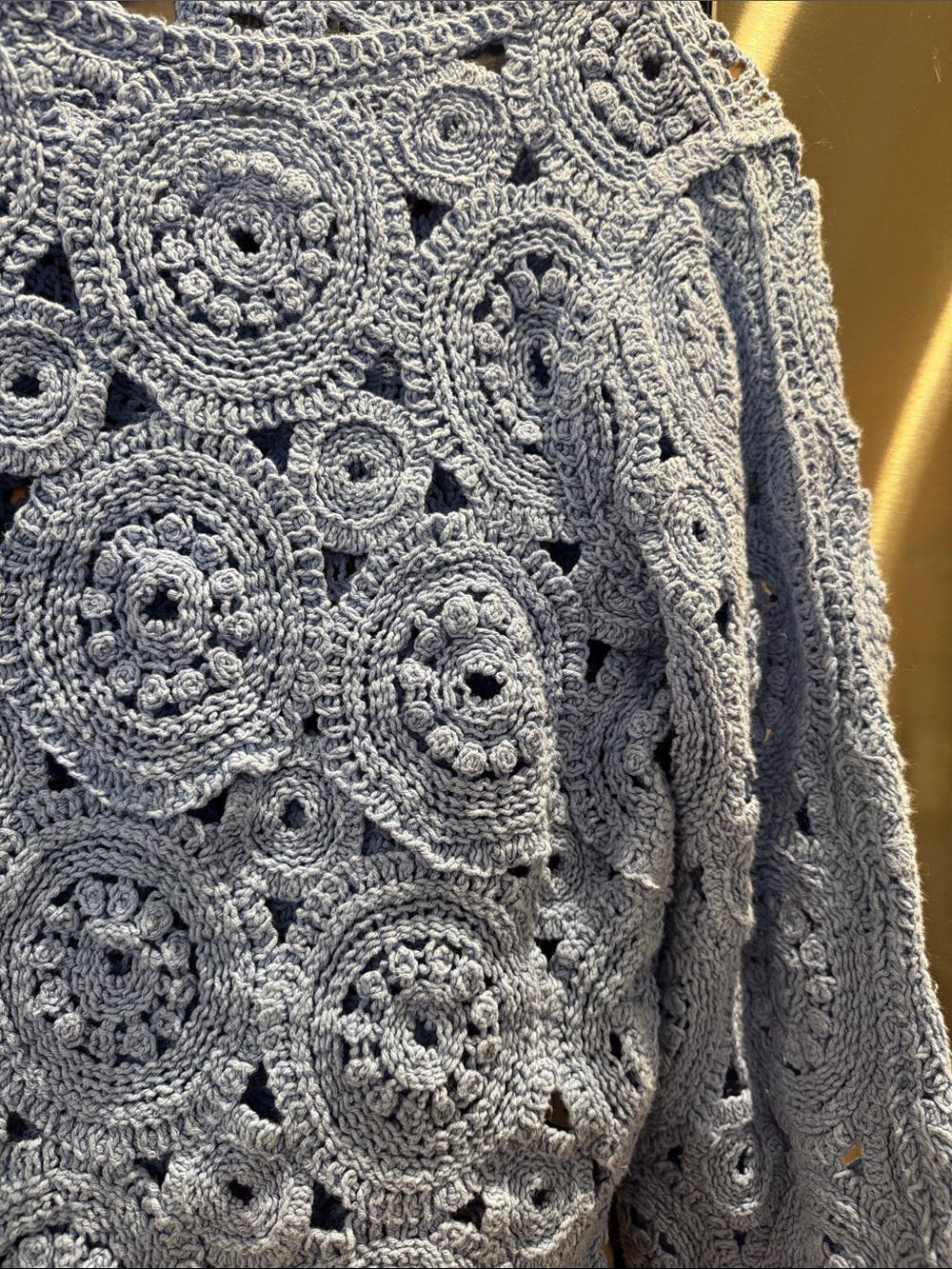 6/6 Ultra Pink Sky-Blue Crochet Circle Long-Sleeve Top summer - Picture 4 of 5